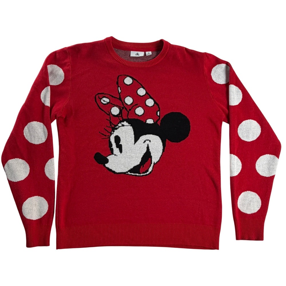 Disney Parks Minnie Mouse Red Polka Dot Knit Sweater Womens Medium